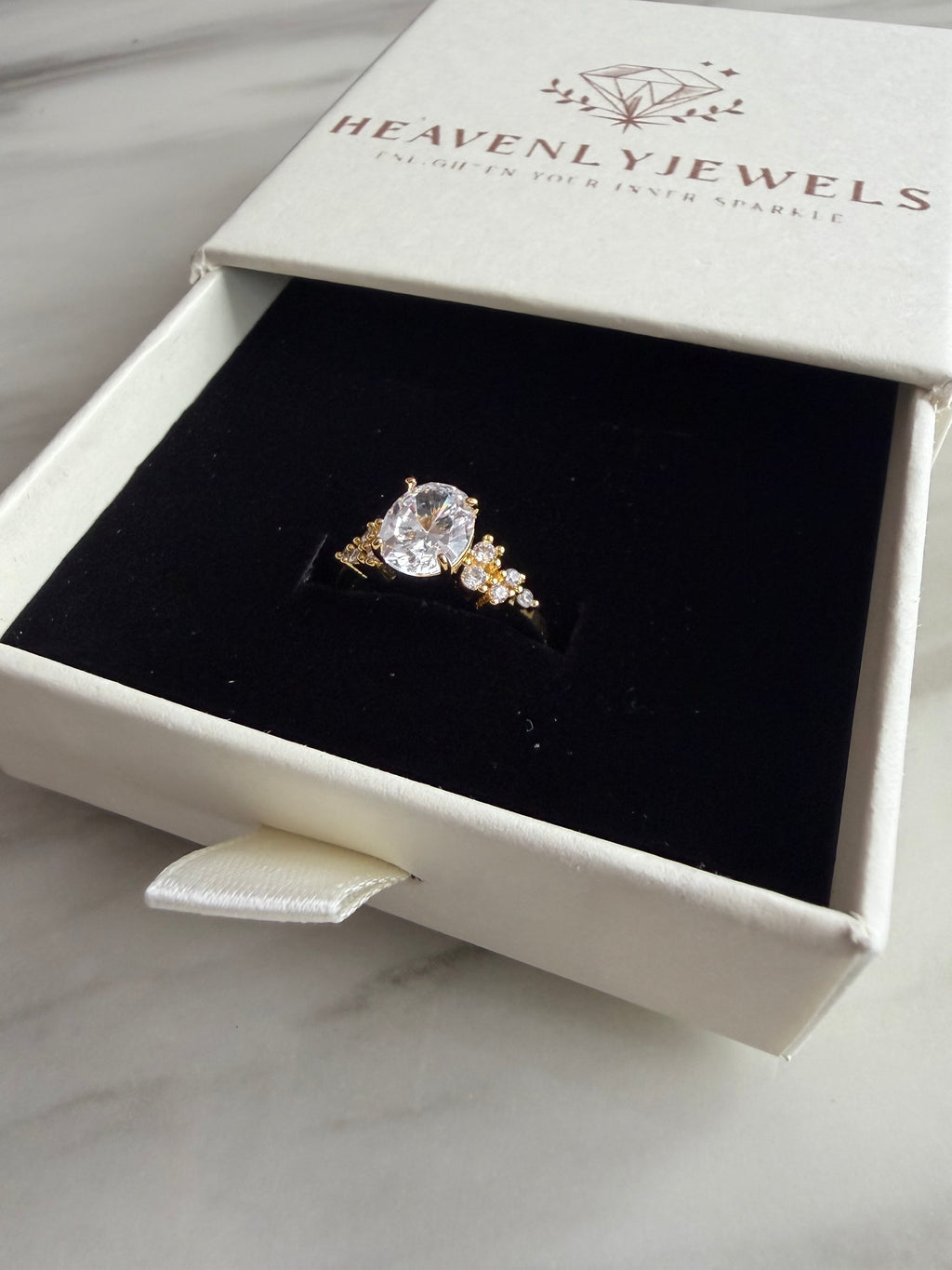 18k Gold Plated 925 Sterling Silver Filled Floral Diamond Ring
