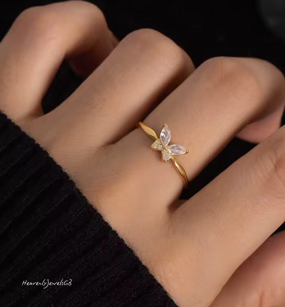 18k Gold Plated Dainty Twisted Butterfly Ring