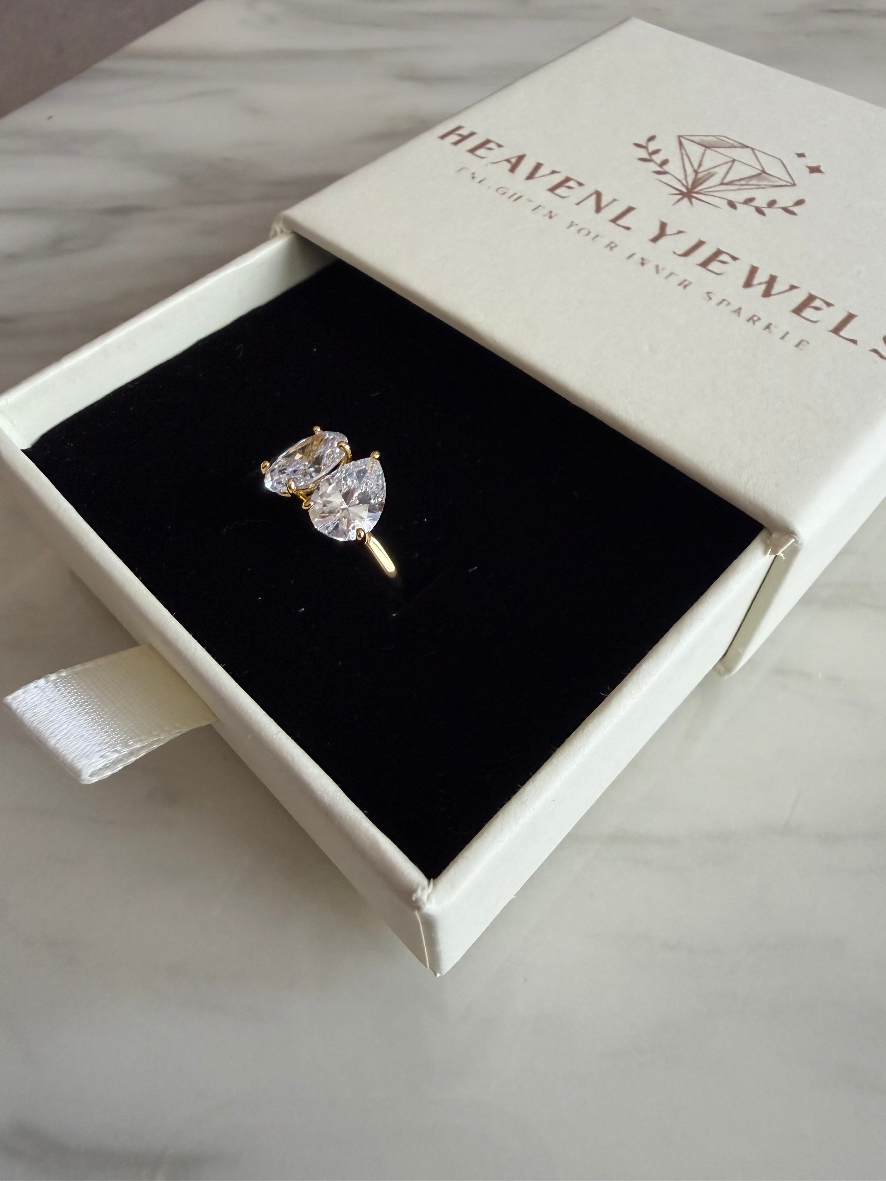 18k Gold Plated 925 Sterling Silver Filled Zircon Drop Ring