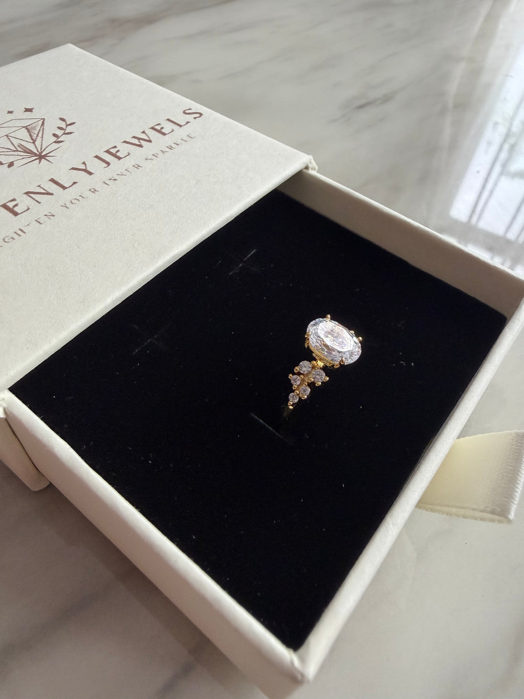 18k Gold Plated 925 Sterling Silver Filled Floral Diamond Ring