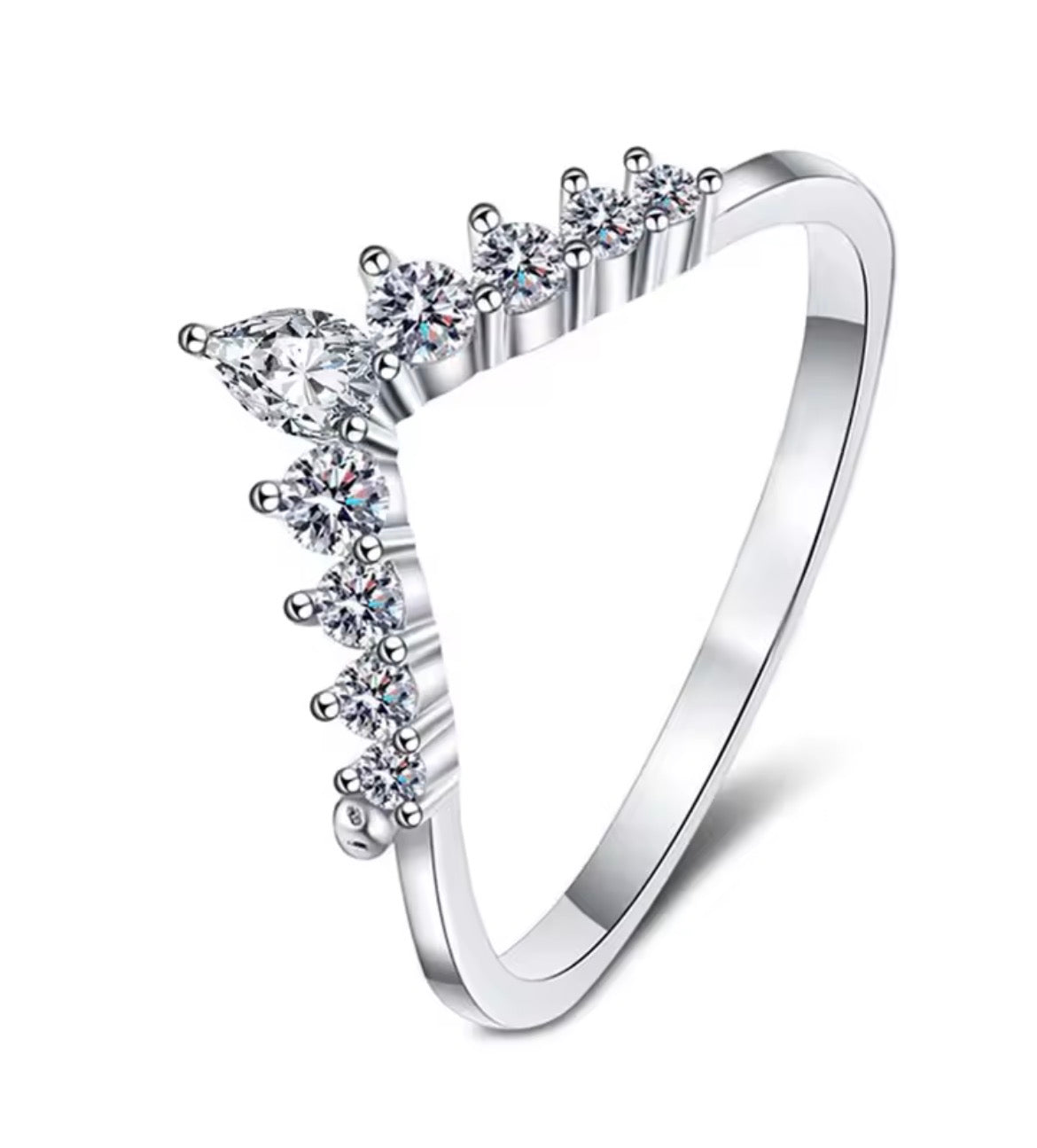 925 Sterling Silver Cubic Zircon Wishbone Ring