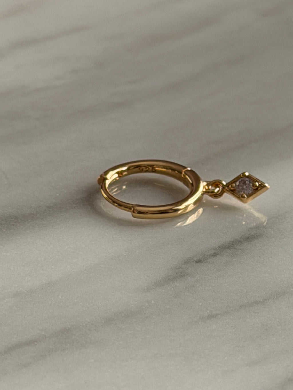 18k Gold Plated 925 Sterling Silver Filled Rhombic Pendant Hoops