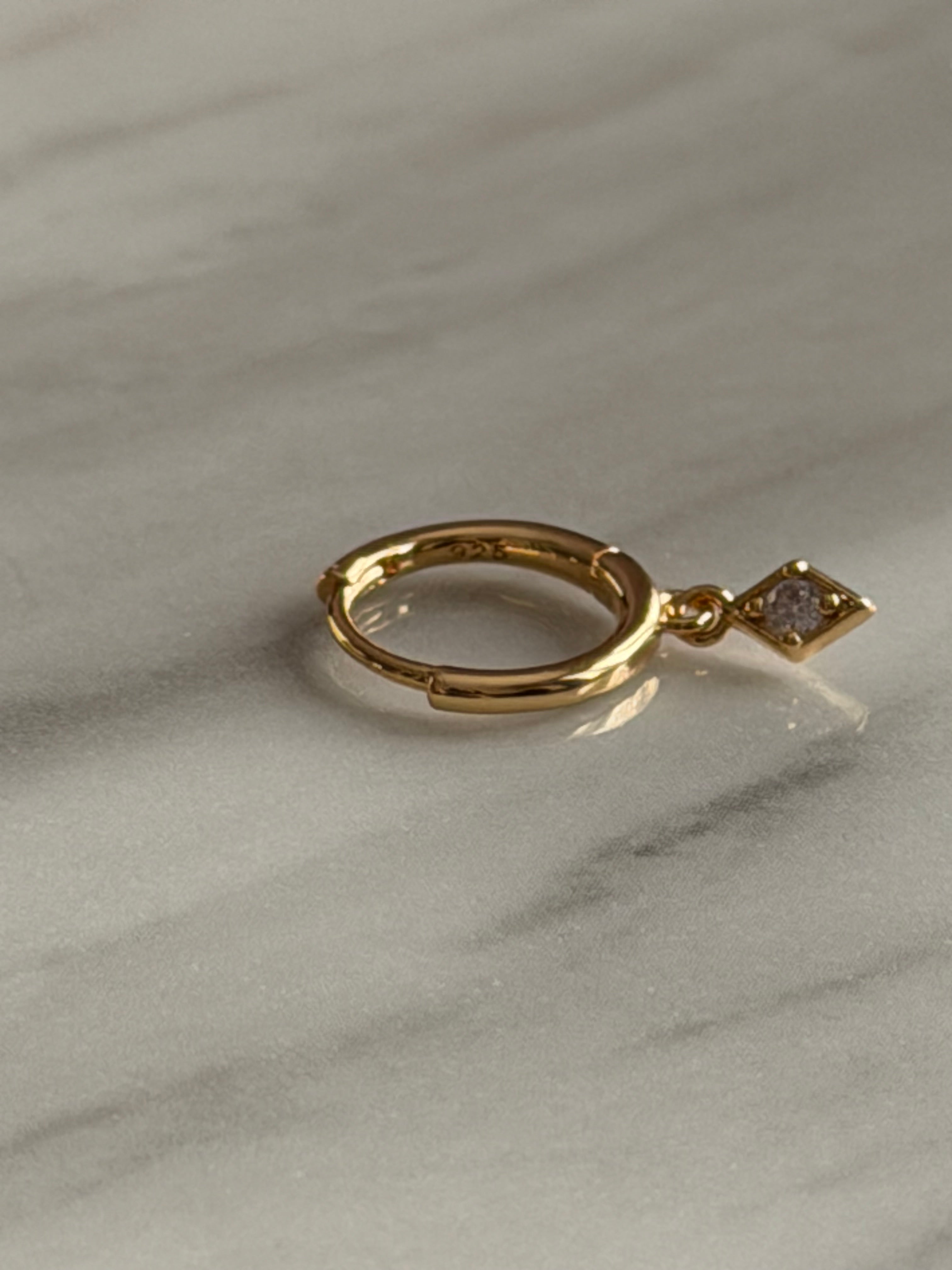 18k Gold Plated 925 Sterling Silver Filled Rhombic Pendant Hoops