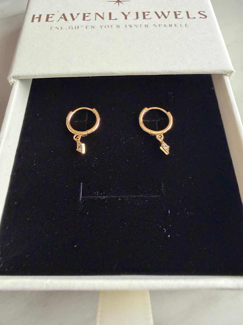 18k Gold Plated 925 Sterling Silver Filled Rhombic Pendant Hoops