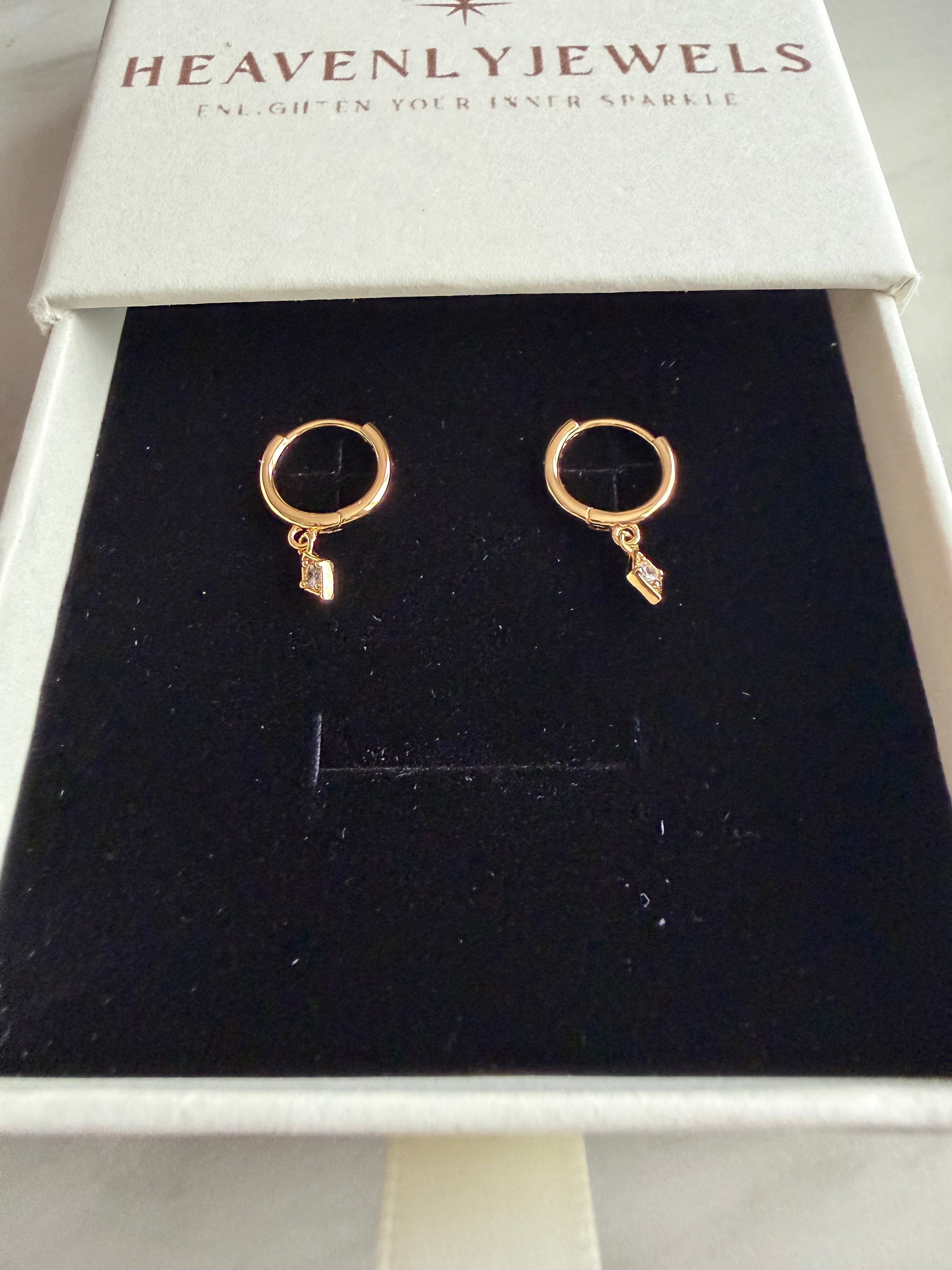 18k Gold Plated 925 Sterling Silver Filled Rhombic Pendant Hoops
