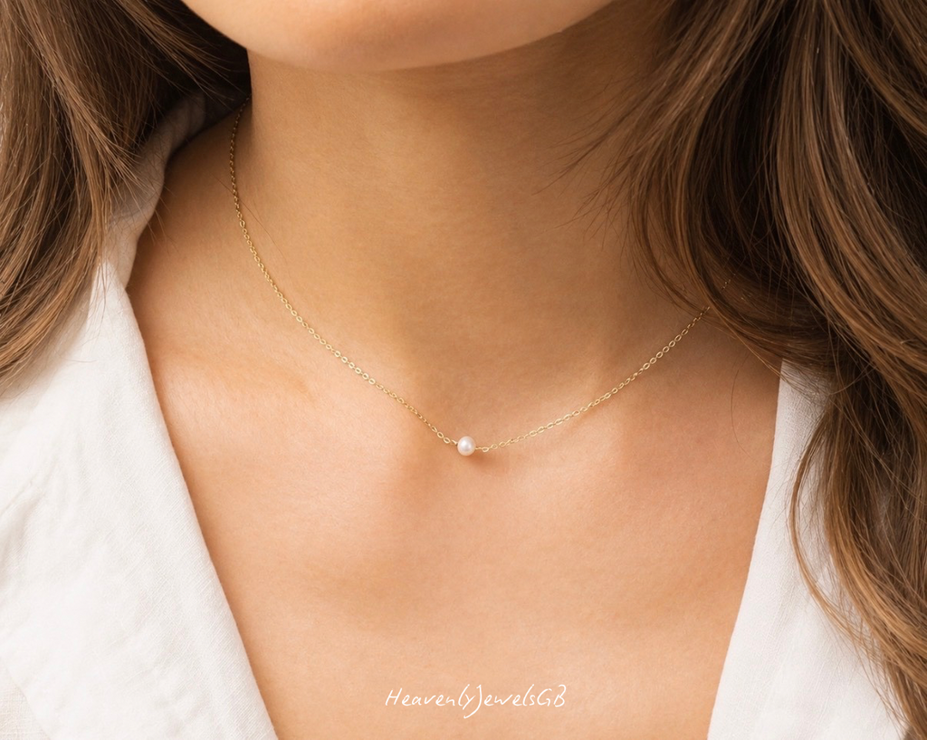 18k Gold Plated Stainless Steel Pearl Pendant Dainty Thin Necklace