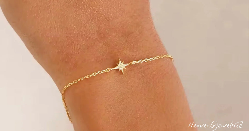 18k Gold Plated 925 Sterling Silver Filled 8 Pointed Star Thin Dainty Bracelet