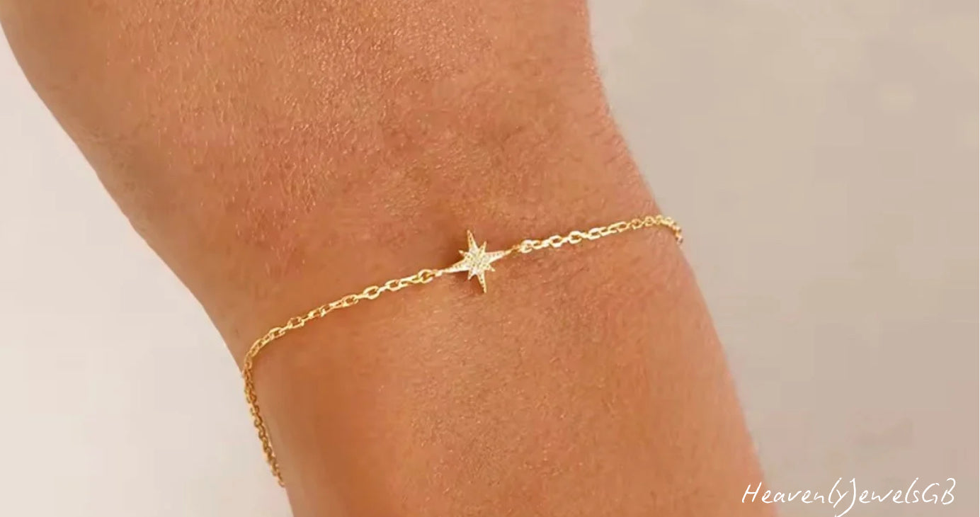 18k Gold Plated 925 Sterling Silver Filled 8 Pointed Star Thin Dainty Bracelet