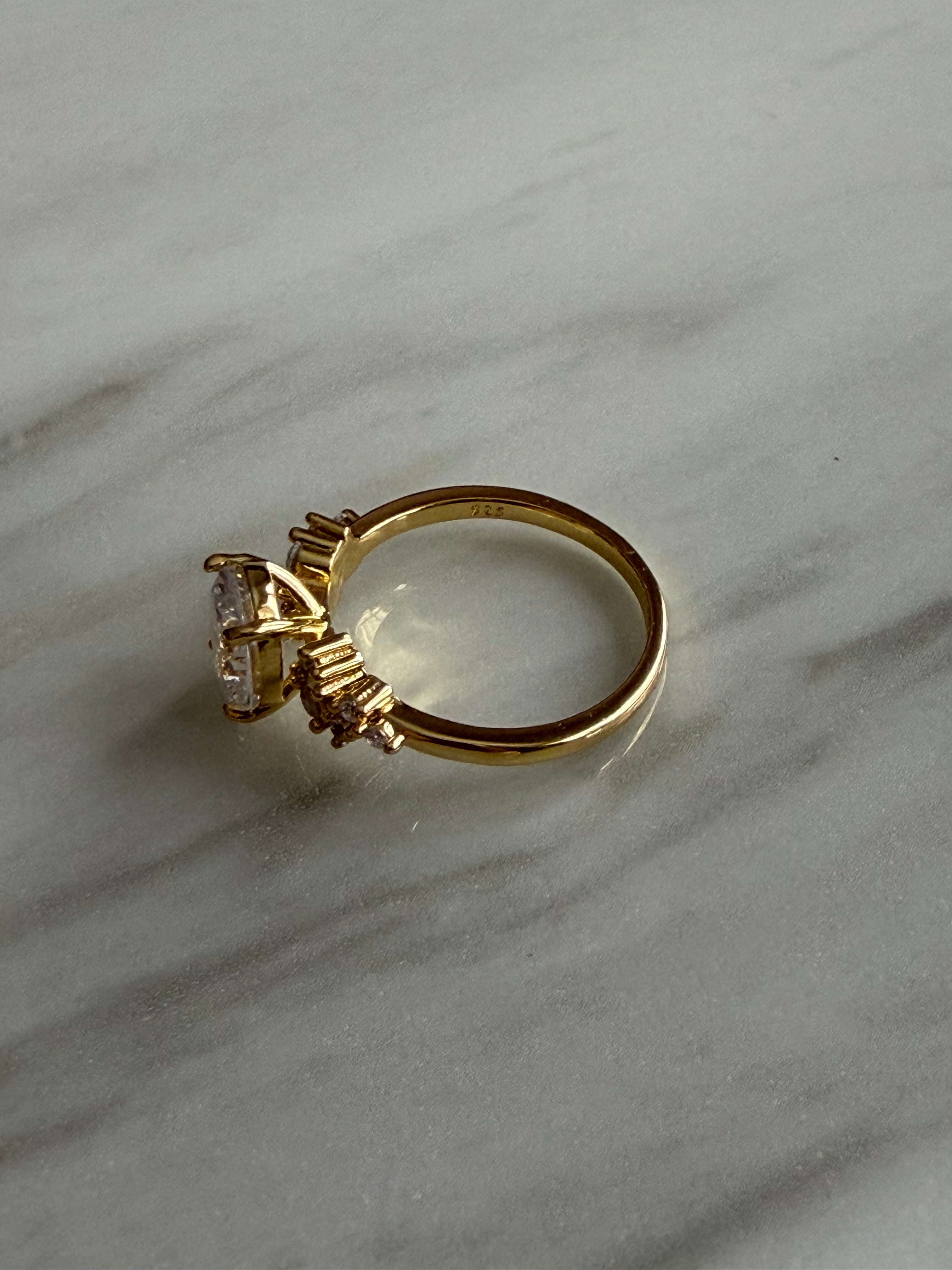 18k Gold Plated 925 Sterling Silver Filled Floral Diamond Ring