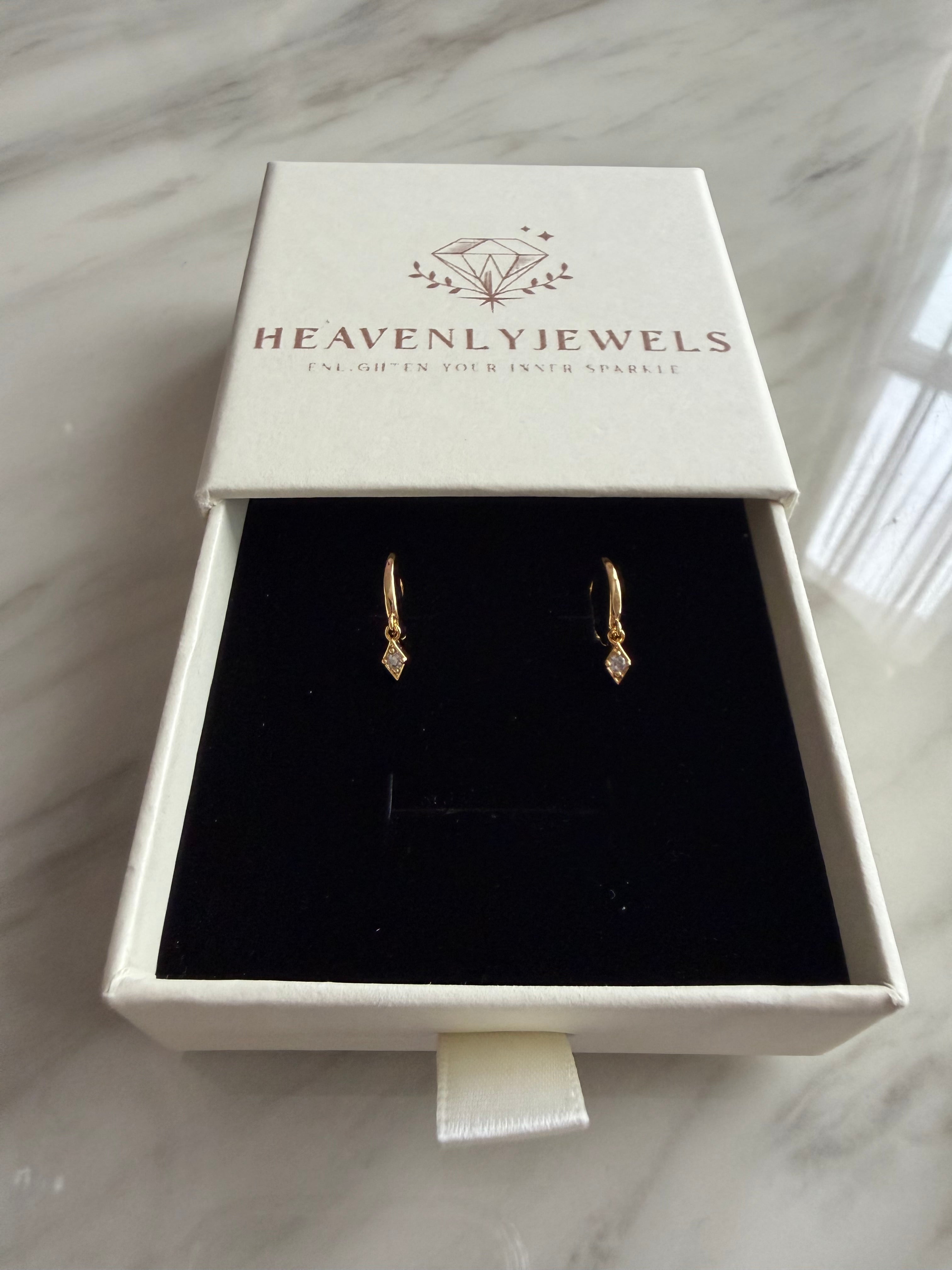 18k Gold Plated 925 Sterling Silver Filled Rhombic Pendant Hoops