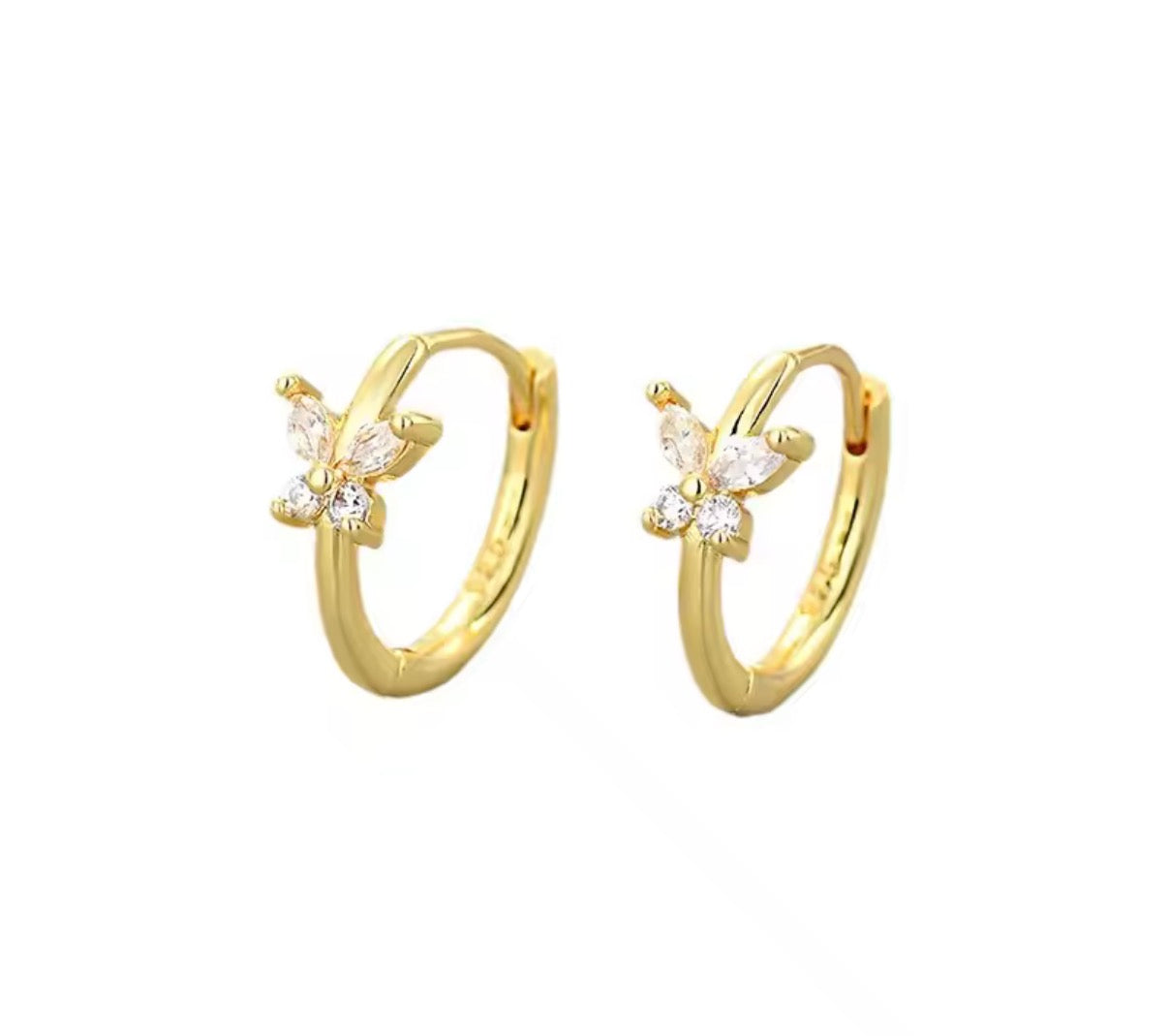 18k Gold Plated 925 Sterling Silver Dainty Thin Butterfly Hoops