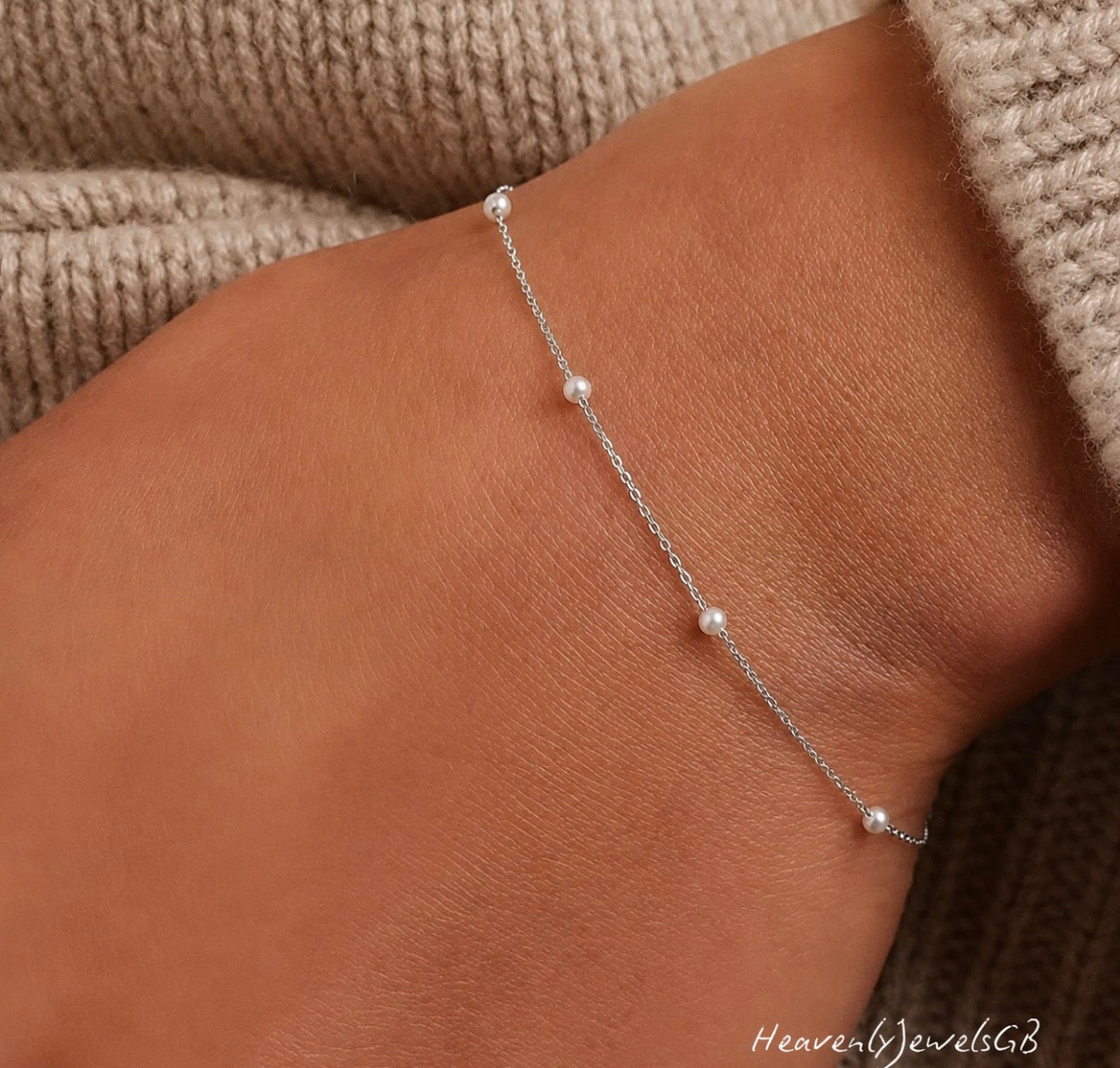 18k Gold Plated / 925 Sterling Silver Filled Dainty Thin Pearl Beaded Bracelet
