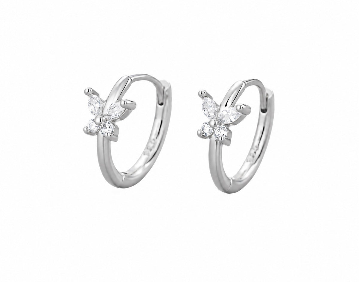 18k Gold Plated / 925 Sterling Silver Dainty Thin Butterfly Hoops