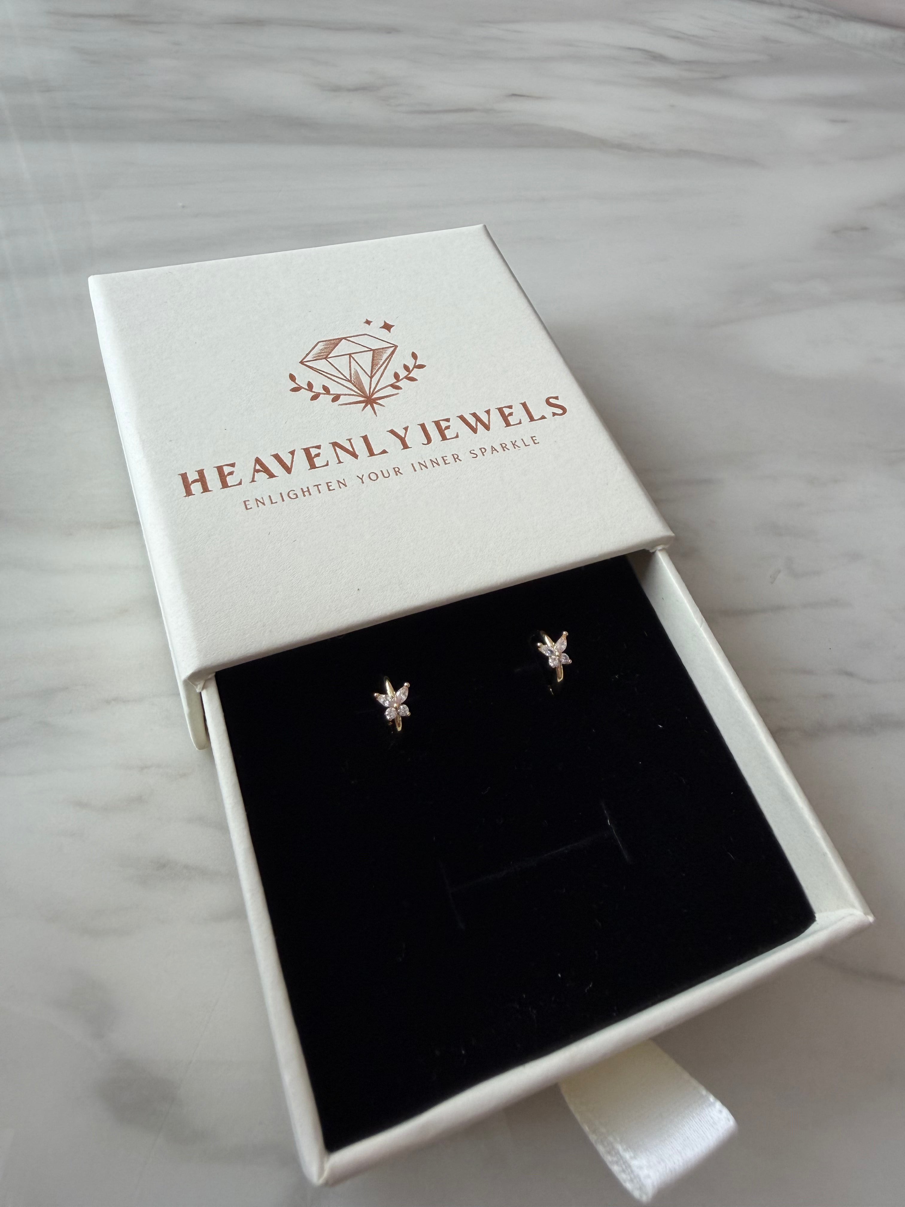 18k Gold Plated 925 Sterling Silver Dainty Thin Butterfly Hoops