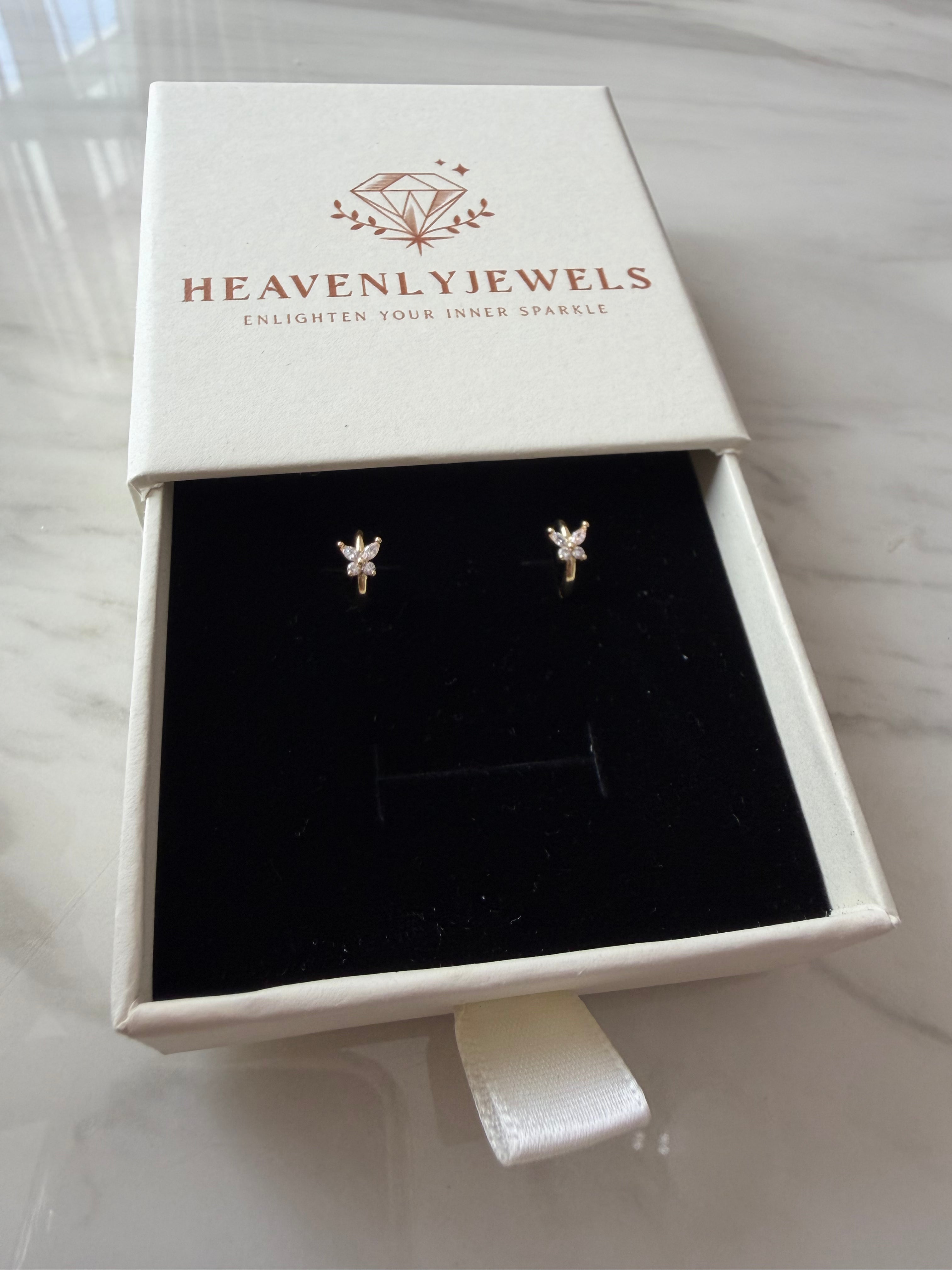 18k Gold Plated 925 Sterling Silver Dainty Thin Butterfly Hoops