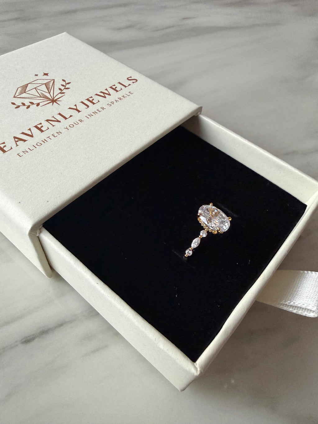 18k Gold Plated 925 Sterling Silver Filled Elliptical Cubic Zirconia Ring