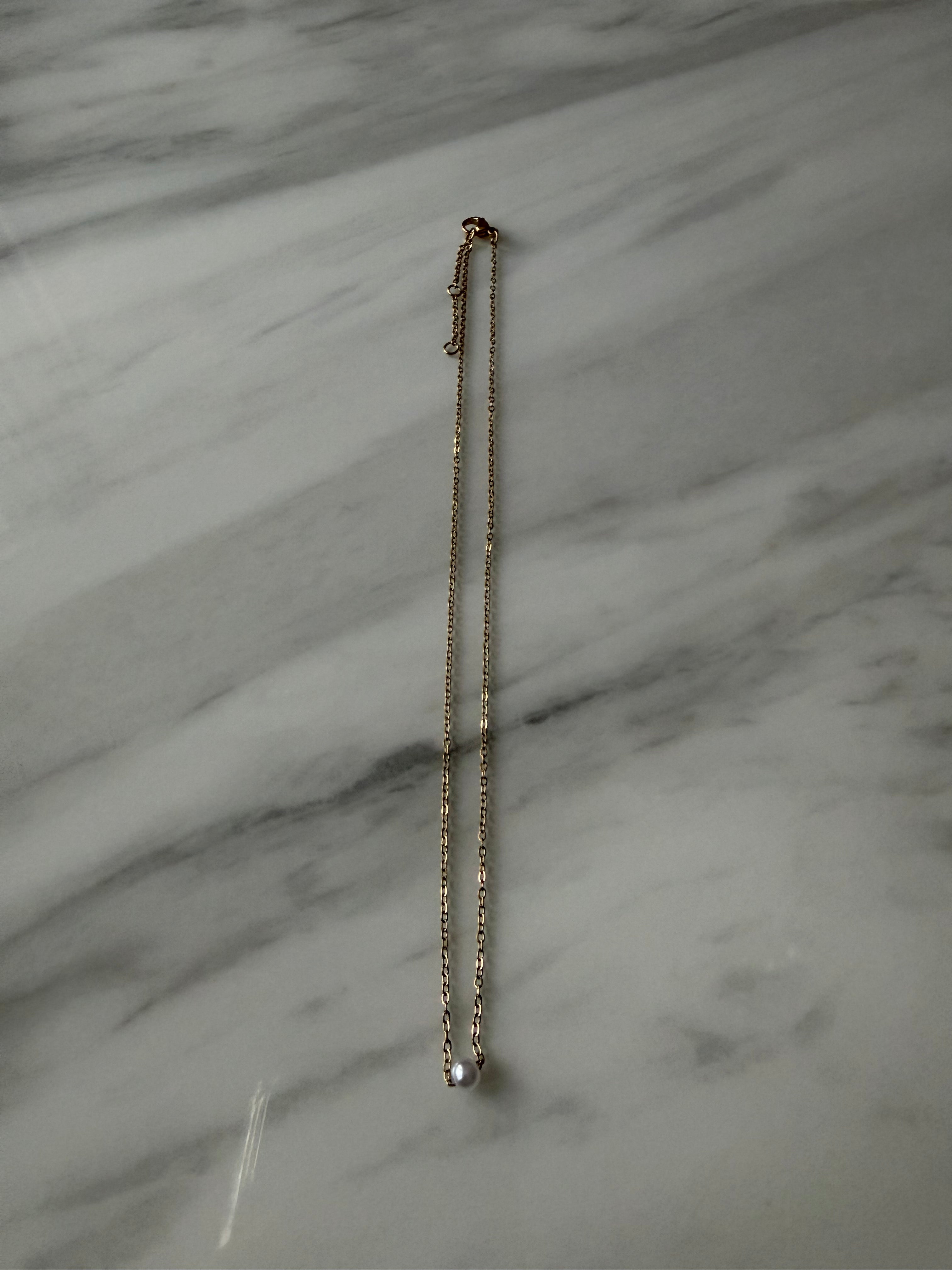 18k Gold Plated Stainless Steel Pearl Pendant Dainty Thin Necklace