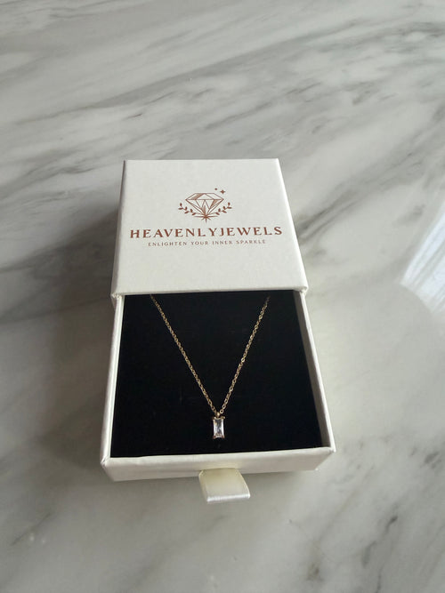 14k Gold Plated Stainless Steel Cubic Zircon  Pendant Dainty Thin Necklace