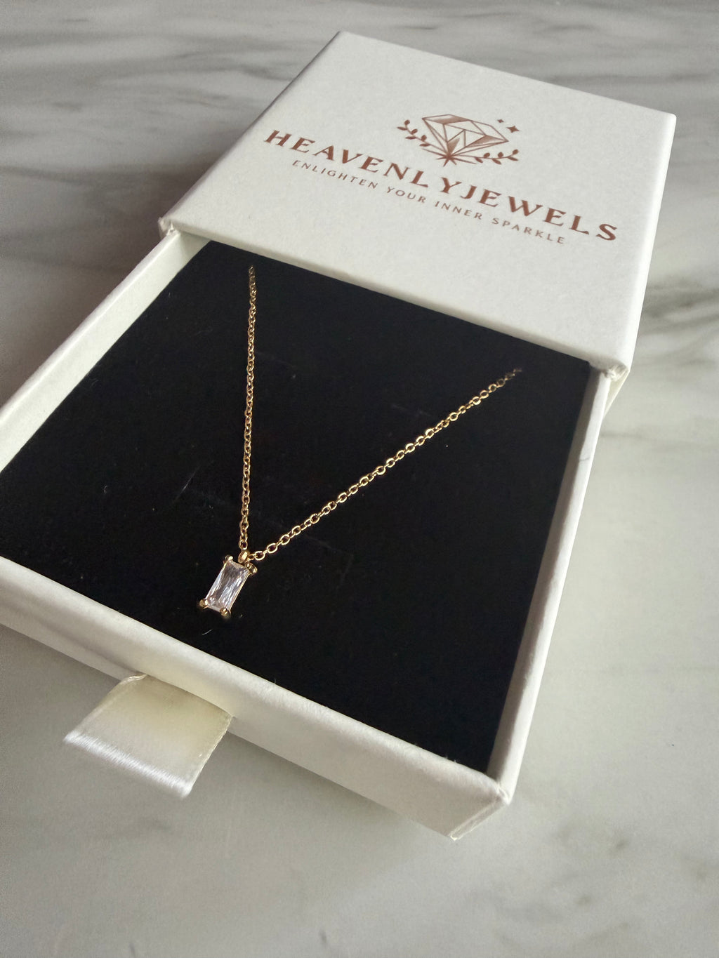 14k Gold Plated Stainless Steel Cubic Zircon  Pendant Dainty Thin Necklace