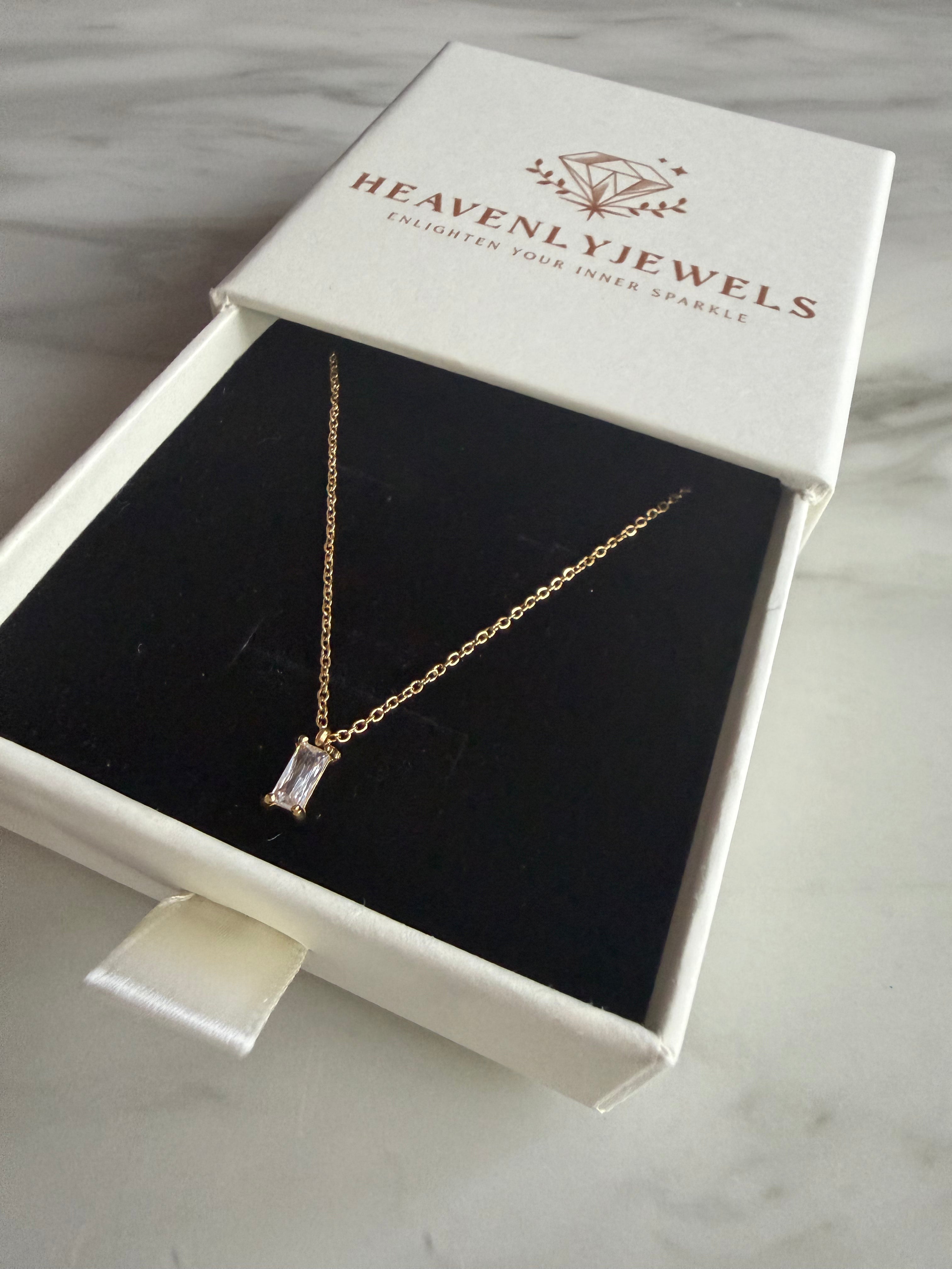 14k Gold Plated Stainless Steel Cubic Zircon  Pendant Dainty Thin Necklace