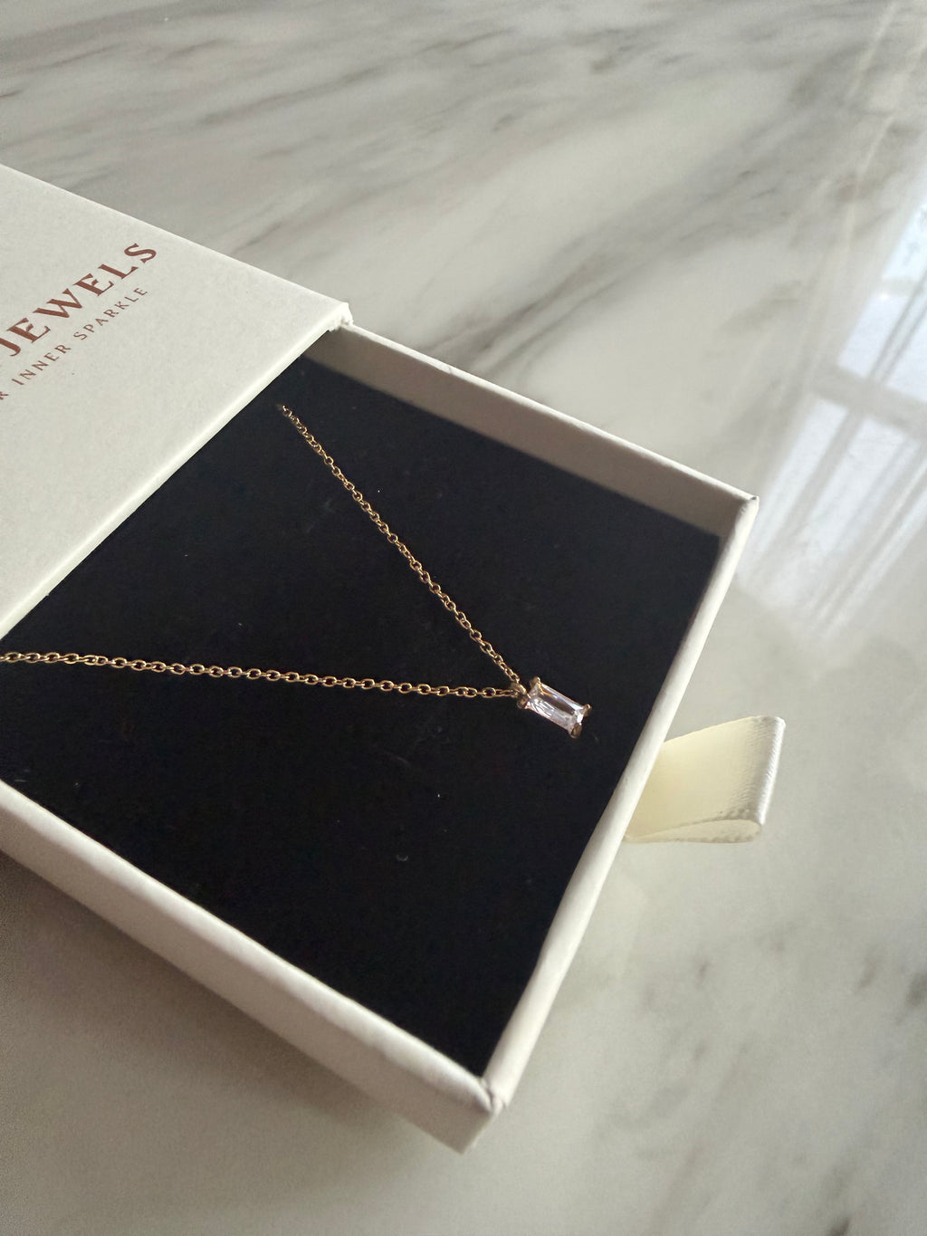 14k Gold Plated Stainless Steel Cubic Zircon  Pendant Dainty Thin Necklace