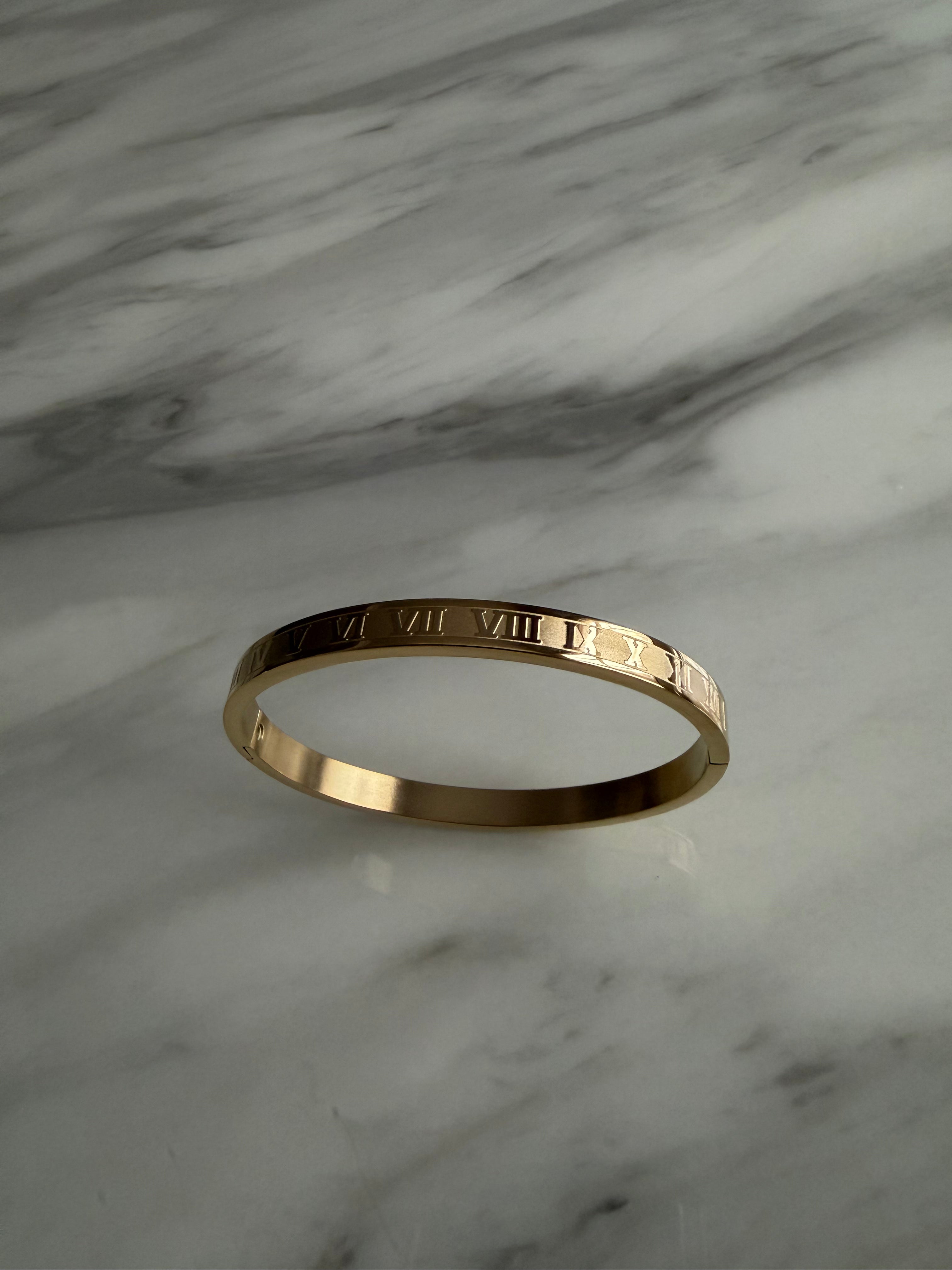 18k Gold Plated Stainless Steel Roman Numeral Bangle